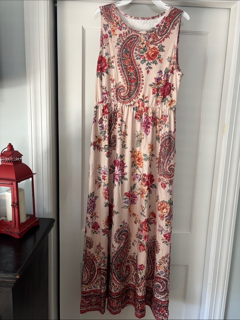 Sleeveless Cream Floral Paisley Maxi Dress
